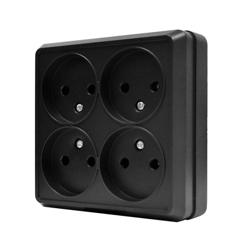 Розетка 4-м ОП Олимп 16А IP20 квадрат без заземл. черн. Universal 2220