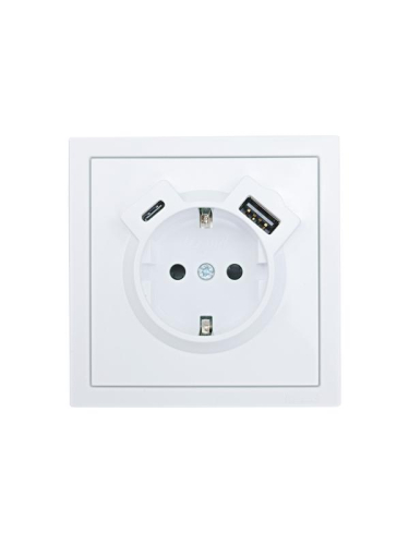 Розетка 1-м СП ZIMA IP20 Type-C + USB с заземл. механизм бел. LEZARD 704-0288-181TC