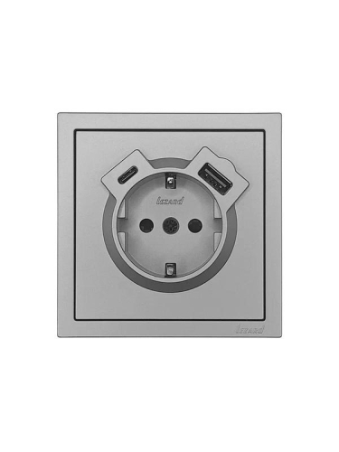 Розетка 1-м СП ZIMA IP20 Type-C + USB с заземл. механизм сер. матов. LEZARD 704-7488-181TC