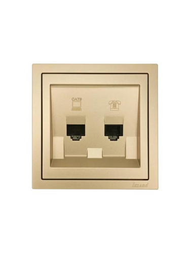 Розетка компьютер+телефон СП ZIMA IP20 с модулем Cat 6 зол. LEZARD 704-3688-144
