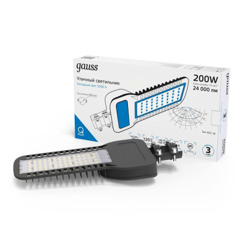 Светильник светодиодный Qplus 200Вт 5000К IP65 24000лм 120-260В 535х260х64мм уличный КСС "Ш" GAUSS 629535322