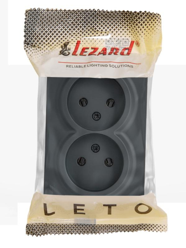 Розетка 2-м ОП LETO без заземл. закрытый корпус ПБТ графит LEZARD 752-3400-128B