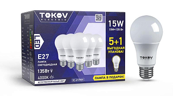 Лампа светодиодная 15Вт А60 4000К Е27 176-264В Promo 5+1 TOKOV ELECTRIC Promo-A60-E27-15-4K