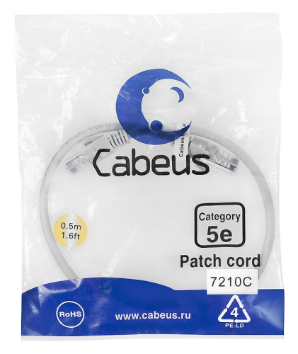 Патч-корд U/UTP кат.5E 2xRJ45/8p8c неэкранир. PVC 0.5м сер. Cabeus 7210c