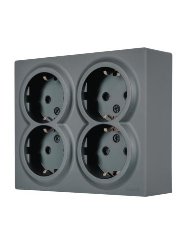Розетка 4-м ОП LETO с заземл. закрытый корпус ПБТ графит LEZARD 752-3400-127BDP
