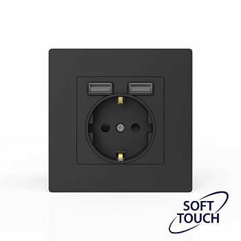 Розетка 1-м СП Pixel с заземл. с 2-мя заряд. устр. USB тип A+A IP20 механизм карбон TOKOV ELECTRIC TKE-PX-R1U2A-C14