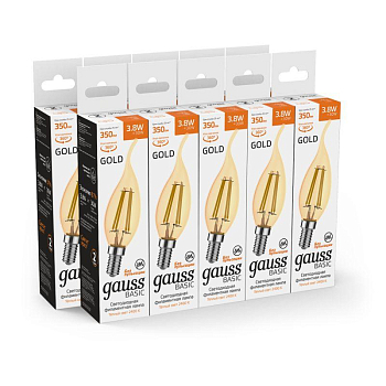 Лампа светодиодная филаментная Basic Filament 3.8Вт Свеча на ветру 2400К Е14 350лм golden GAUSS 1047154