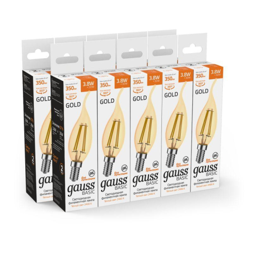 Лампа светодиодная филаментная Basic Filament 3.8Вт Свеча на ветру 2400К Е14 350лм golden GAUSS 1047154