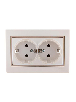 Розетка 2-м СП Mira 16А IP20 с заземл. керамика свет. корич./жемчуж./бел. метал. LEZARD 701-3031-127