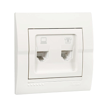 Розетка компьютерная + телефонная 2-м СП Deriy RJ45 + RJ11 IP20 бел. LEZARD 702-0202-143