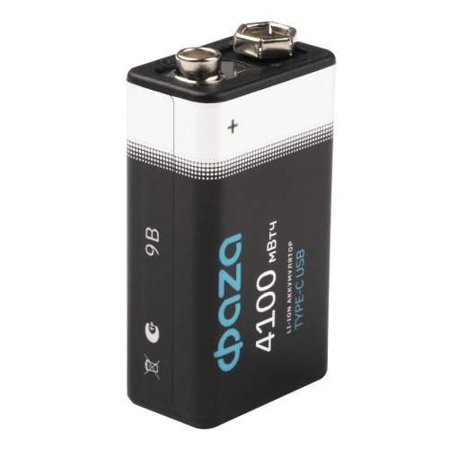 Аккумулятор литиевый "крона" 9В Li-Ion 4100мВт.ч 455мА.ч зарядка от Type-C шнур в комплекте BL-2 (уп.2шт) ФАZА 5061699