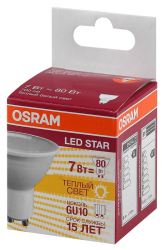 Лампа светодиодная LED Star PAR16 80110 7W/830 230V GU10 7Вт матовая 3000К тепл. бел. GU10 PAR16 700лм 220-240В пластик. (замена 80Вт) OSRAM 4058075481497