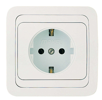 Розетка 1-м СП Mimoza 16А IP20 с заземл. пластик. основ. бел./бел. Makel 12028