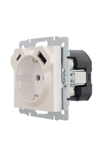 Розетка 1-м СП Vesna с заземл. с заряд. устройством USB + тип C механизм жемчуж./бел. перламутр LEZARD 742-3088-181TC