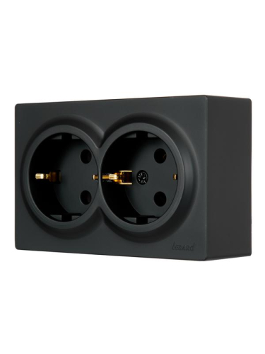 Розетка 2-м ОП LETO с заземл. закрытый корпус ПБТ черн. бархат LEZARD 752-4200-127B