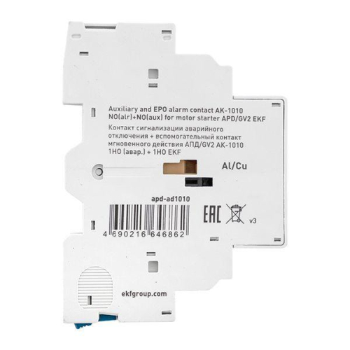 Контакт сигнализации аварийного отключения + вспомогательный контакт мгновенного действия АПД/GV2 АК-1010 1НО (авар.) + 1НО EKF apd-ad1010