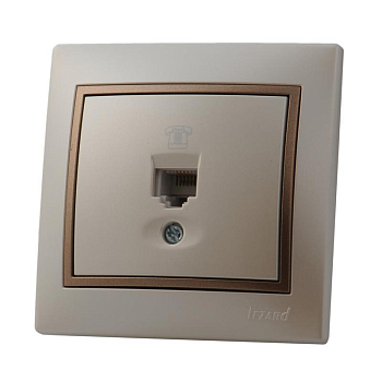 Розетка телефонная СП Mira RJ11 16А IP20 евро стандарт свет. корич./жемчуж./бел. метал. LEZARD 701-3031-137