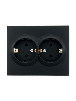Розетка 2-м СП VESNA с заземл. со шторками ПБТ черн. бархат LEZARD 742-4200-178B