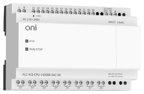 Модуль ЦПУ ПЛК 410 14 DI 8 RO 220В AC с Ethernet портом без экрана ONI PLC-410-CPU-14D08R-0AC-00
