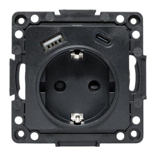 Розетка 1-м СП Стокгольм 16А USB A+C с заземл. защ. шторки винтов. клеммы механизм черн. EKF EZR16-2USB-typeA-typeC