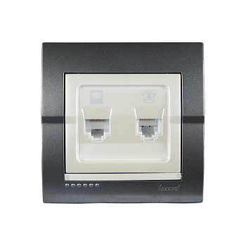 Розетка компьютерная + телефонная 2-м СП Deriy RJ45 + RJ11 IP20 темн. сер./жемчуж. LEZARD 702-2930-143