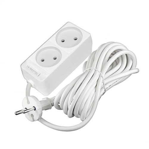 Удлинитель 2х5м без заземл. 10А IP20 2.2кВт ПВС 2х1 бел. DOMTOK 2347