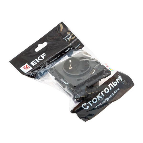 Розетка 1-м СП Стокгольм 16А USB A+C с заземл. защ. шторки винтов. клеммы механизм черн. EKF EZR16-2USB-typeA-typeC