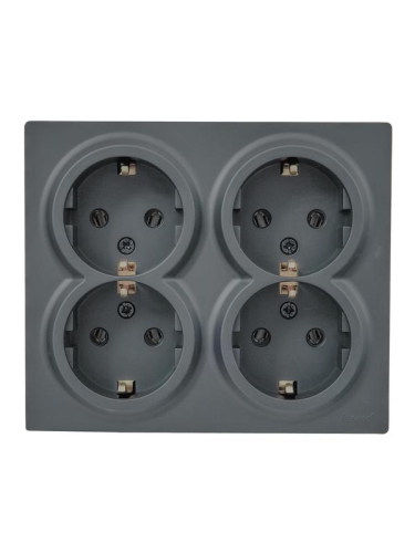 Розетка 4-м ОП LETO с заземл. закрытый корпус ПБТ графит LEZARD 752-3400-127BDP