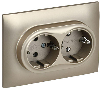 Розетка 2-м SKANDY 16А с заземл. без защ. шторок в сборе SK-R08Sh шампань IEK SK-R21-16-K37-F