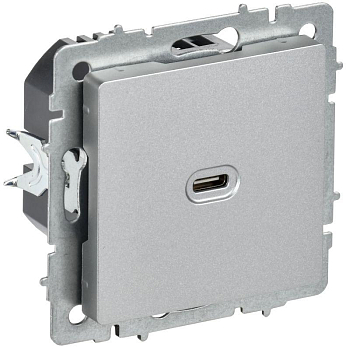 Розетка СП BRITE USB C 65Вт высокоскор. заряд. РЮ12-1-БрА алюм. IEK BR-U13-065-K47