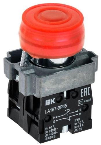 Кнопка LA167-BP45 d22мм 1з+1р красн. IEK BBT20-BP45-3-22-67-K04