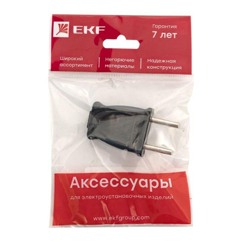 Вилка плоская 10А 250В без заземл. черн. PROxima EKF EKF AVP10-30-rpl