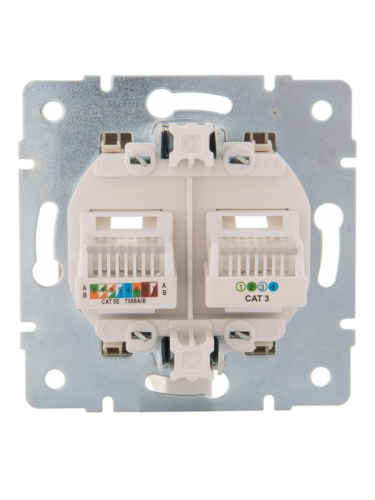 Розетка компьютерная + телефонная 2-м СП Karina RJ45 + RJ11 механизм крем. LEZARD 707-0388-143