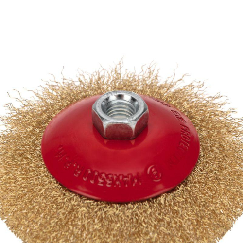 Щетка коническая для УШМ витая латунированная проволока 125мм М14 Kranz KR-91-1207