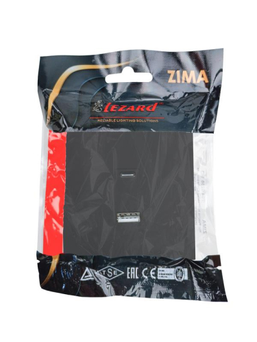 Розетка СП ZIMA IP20 Type-C + USB механизм черн. бархат LEZARD 704-4288-192TC