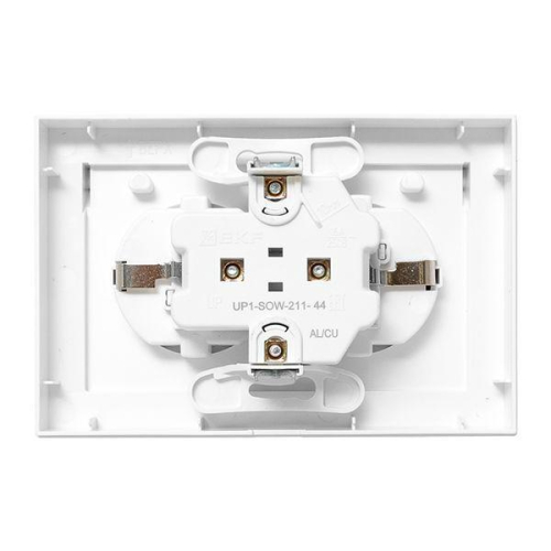 Розетка 2-м СП Эпика 16А IP44 с заземл. защ. шторки с рамкой с крышками механизм бел. EKF UP1-SOW-211-44