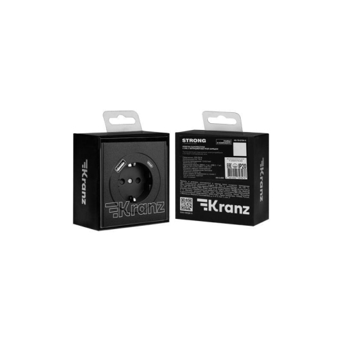 Розетка 1-м СП STRONG MIELE 16А с заземл. защ. шторки с USB A+C быстрой зарядки 5В/3А антрацит Kranz KR-78-0704-5