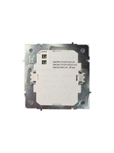 Розетка СП ZIMA IP20 Type-C + USB механизм бел. LEZARD 704-0288-192TC