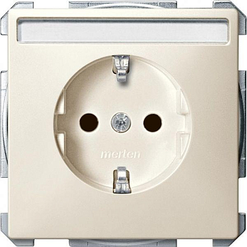 Механизм розетки 1-м СП Merten 16А IP20 с заземл. защ. шторки с полем для надписи SD QF беж. SchE MTN2302-4044