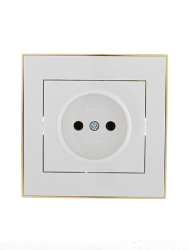 Розетка 1-м СП Rain 16А IP20 без заземл. с зол. боковой вставкой керамика бел. LEZARD 703-0226-121