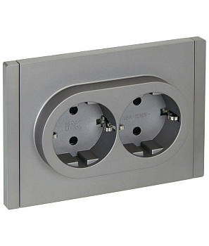 Розетка 2-м СП FORTE&PIANO FP523 16А с заземл. защ. шторки безвинт. крепл. сталь IEK FP-R24-16-1-K46