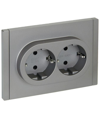 Розетка 2-м СП FORTE&PIANO FP523 16А с заземл. защ. шторки безвинт. крепл. сталь IEK FP-R24-16-1-K46