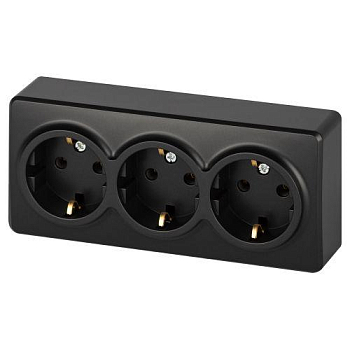 Розетка 3-м ОП Эксперт 11-2208-05 16А IP20 250В 3х2P+E Schuko с заземл. антрацит Эра Б0063007