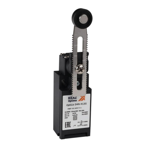 Выключатель концевой OptiLiS D4N-412M рычаг регулируемый с роликом метал. EN 50047 XCKN2146P20 КЭАЗ 365308