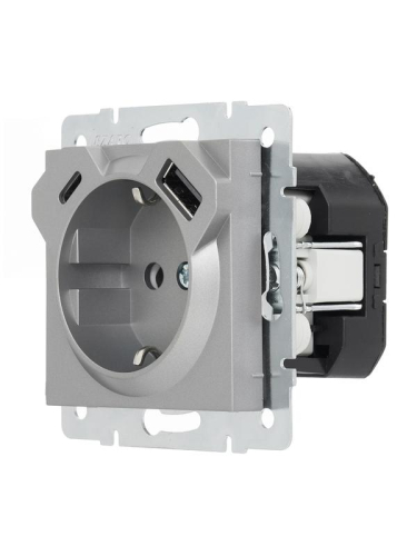 Розетка Vesna с заземл. TC+USB разъем платина LEZARD 742-3588-181TC