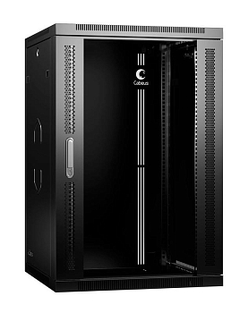 Шкаф телекоммуникационный настенный разобранный SH-05F-18U60/35-R-BK 19дюйм 18U 600х350х901мм дверь стекло черн. (RAL 9004) Cabeus 10760c