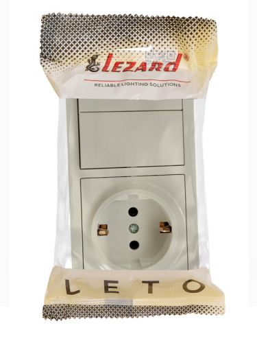 Блок ОП LETO (2-кл. выключатель + 1-м розетка с заземл.) горизонт. крем LEZARD 752-0300-170BKP