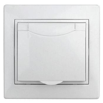 Розетка 1-м СП Plano 1-209-01 16А IP44 250В 2P+E Schuko с заземл. защ. шторки с крышкой бел. Intro Б0048033