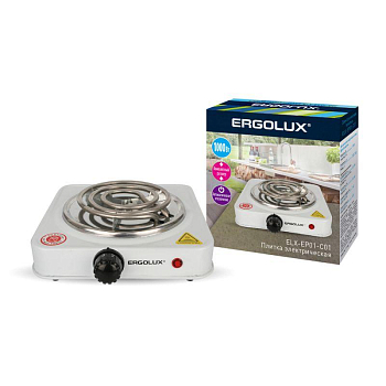 Электроплитка ELX-EP01-C01 1 конф. спиральный нагр. эл. 1000Вт 220-240В бел. Ergolux 13436