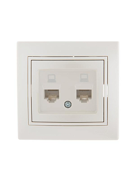 Розетка компьютерная 2-м СП Mira RJ45 16А IP20 со вставкой жемчуж./бел. перламутр. LEZARD 701-3030-141